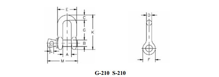 美國Crosby D型卸扣G-210結(jié)構(gòu)尺寸圖