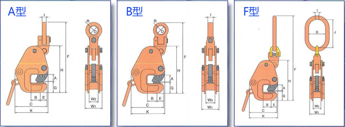 鷹牌GT型橫吊鋼板鉗結(jié)構(gòu)尺寸圖片