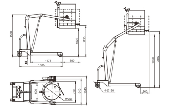 LYL300半電動(dòng)單臂投料車尺寸圖